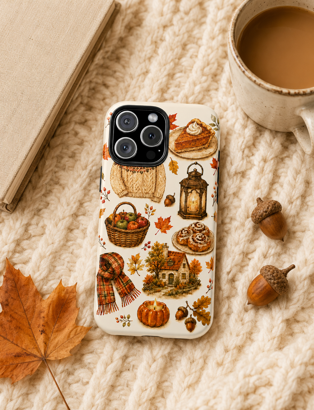 Autumn Cozy Phone Case – Fall Sweater, Pumpkin & Lantern Tough Case