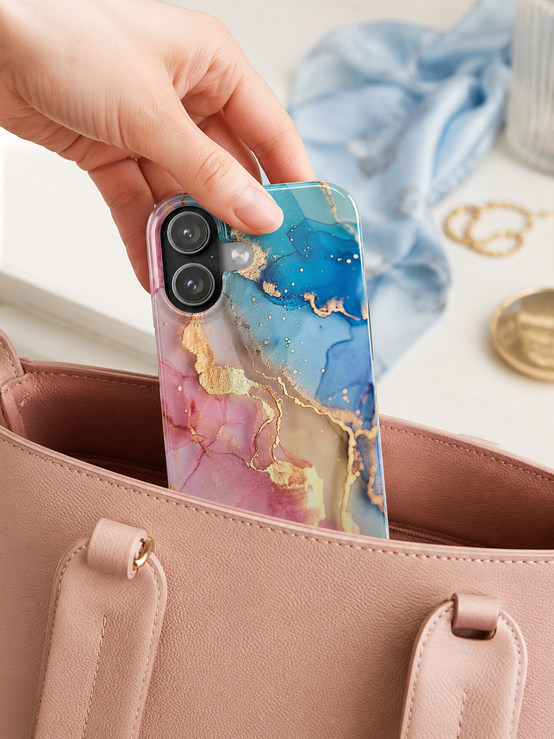 Marble Galaxy Slim Phone Case — Pink & Blue Gold Vein Art