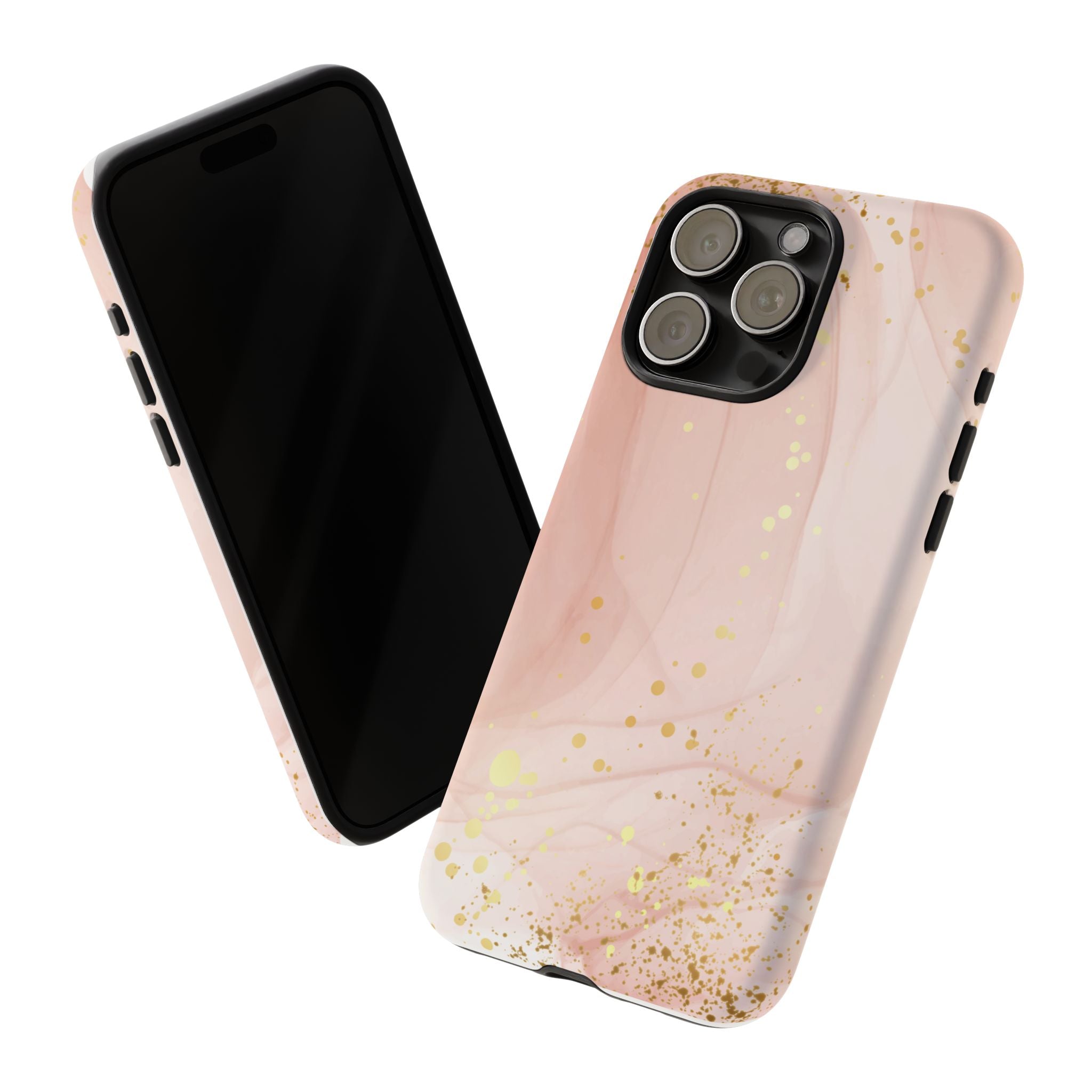 Rose Gold Marble Tough Case – Pink Marble Phone Case with Gold Glitter Accents
