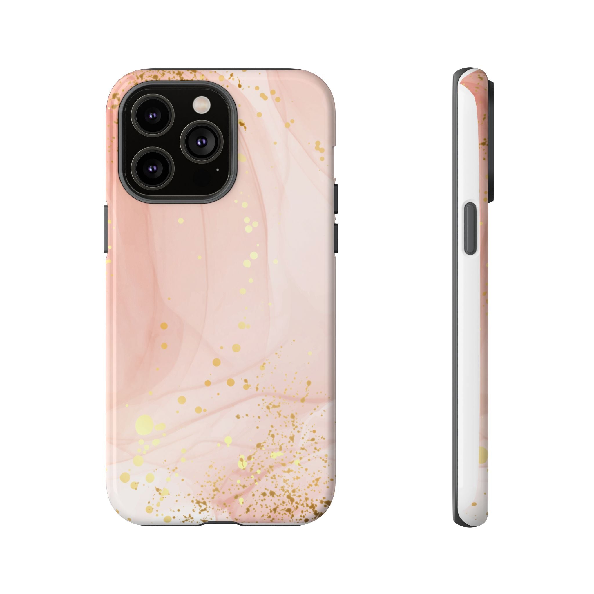 Rose Gold Marble Tough Case – Pink Marble Phone Case with Gold Glitter Accents