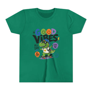 Good Vibes Skate Dino Youth Tee – Cool Kid Graphic Shirt