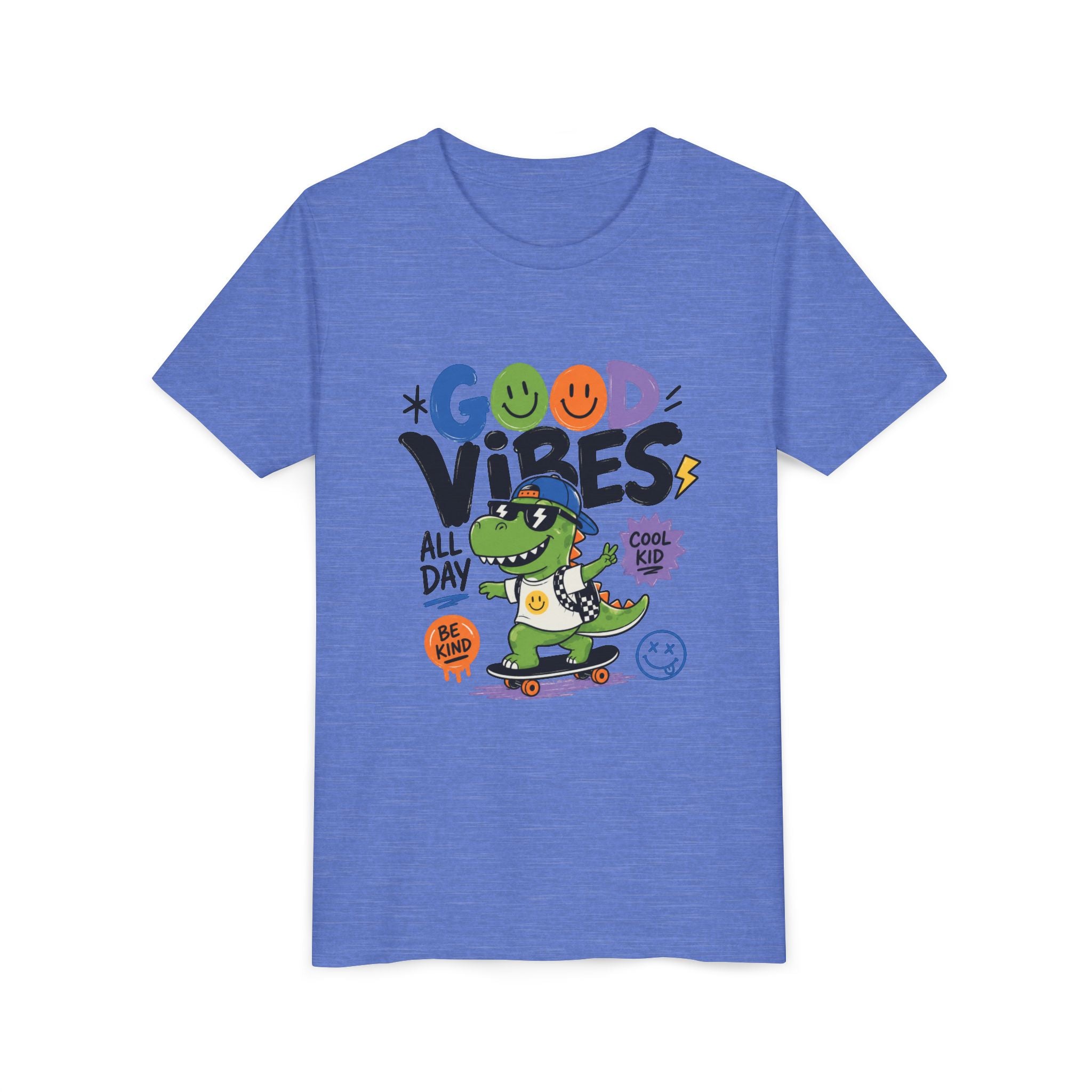 Good Vibes Skate Dino Youth Tee – Cool Kid Graphic Shirt