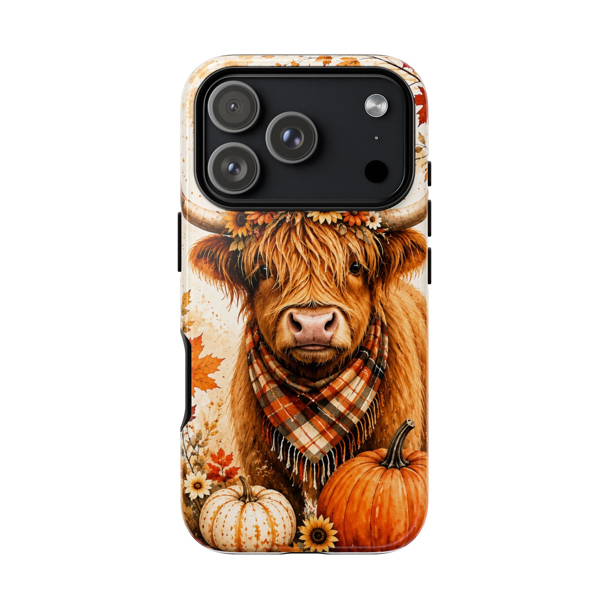 Autumn Highland Cow Phone Case — Fall Pumpkin & Sunflower Tough Case
