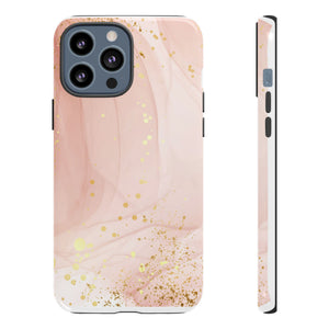 Rose Gold Marble Tough Case – Pink Marble Phone Case with Gold Glitter Accents