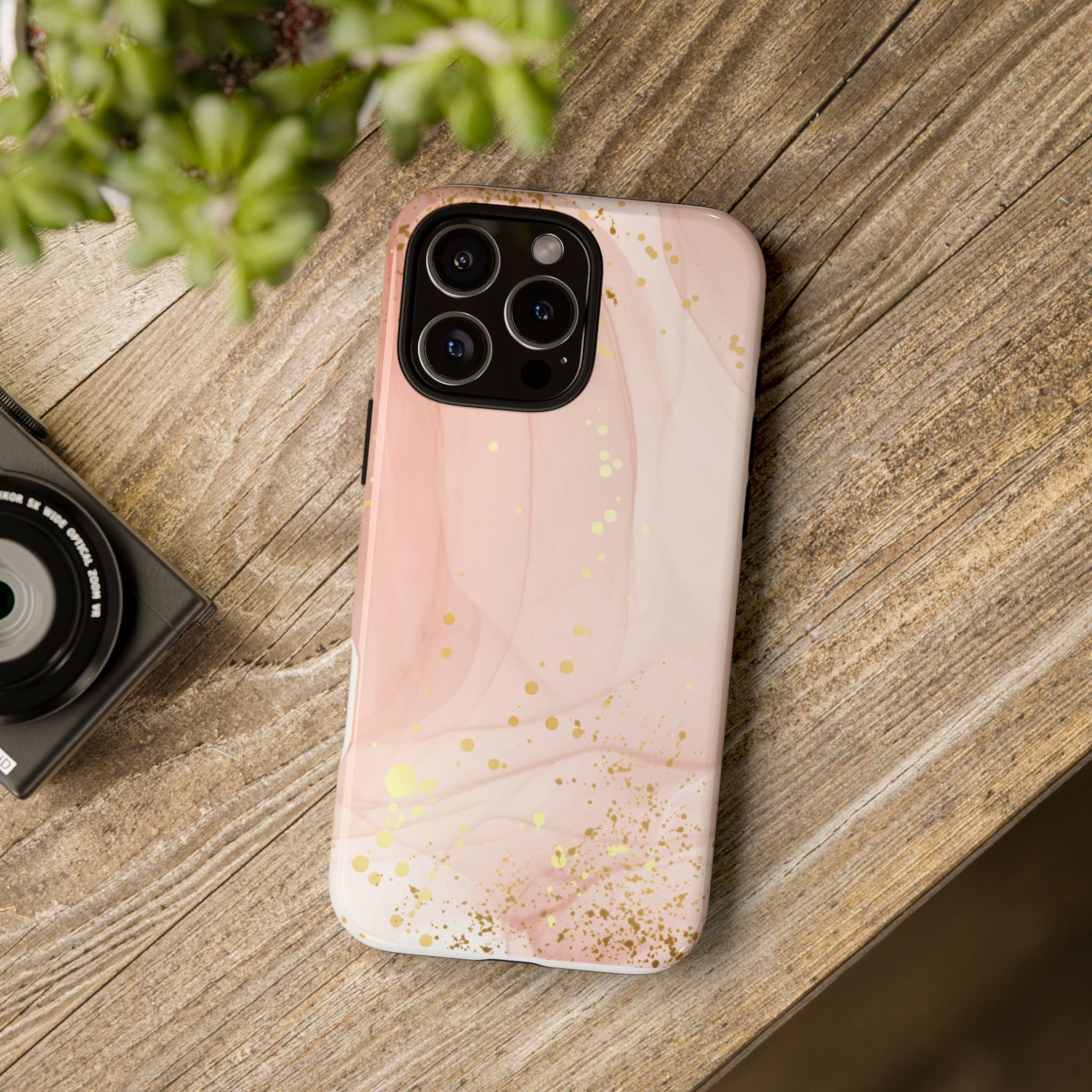 Rose Gold Marble Tough Case – Pink Marble Phone Case with Gold Glitter Accents