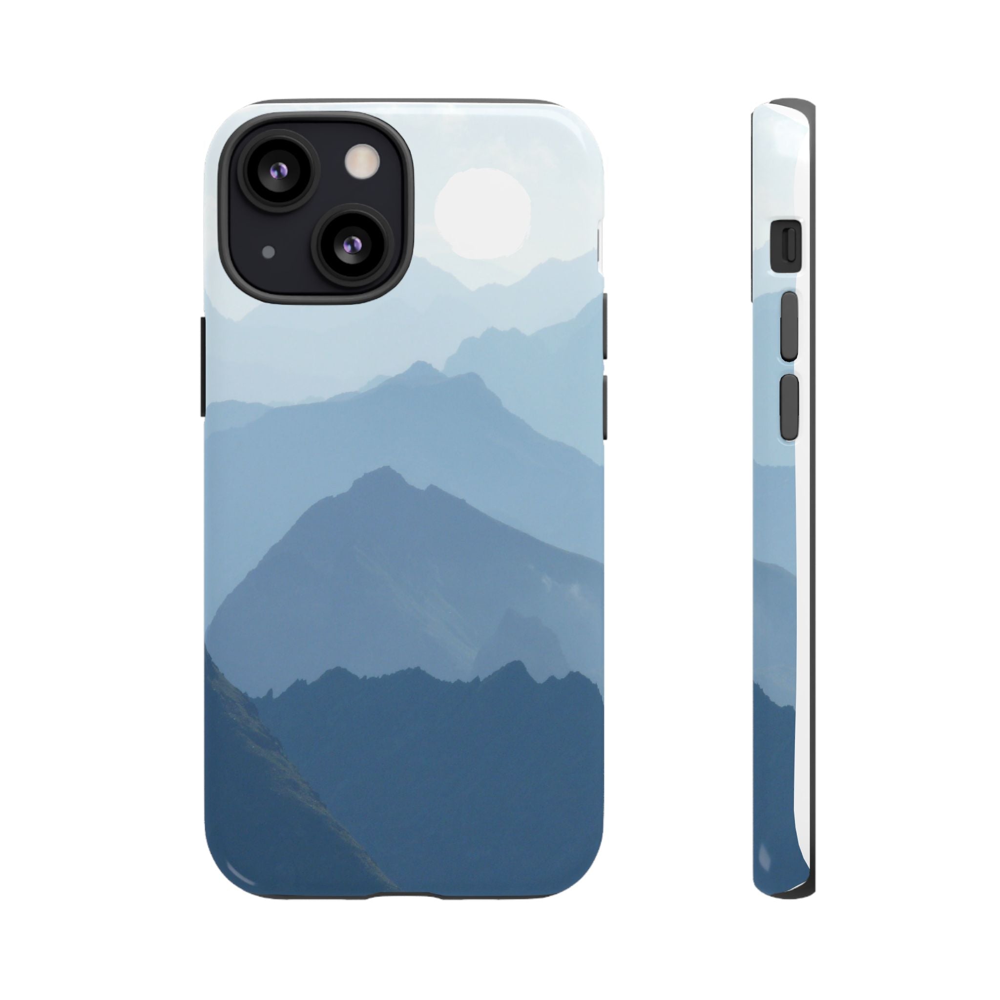 Mountain Sunrise Tough Phone Case — Blue Layered Peaks Protective Cover