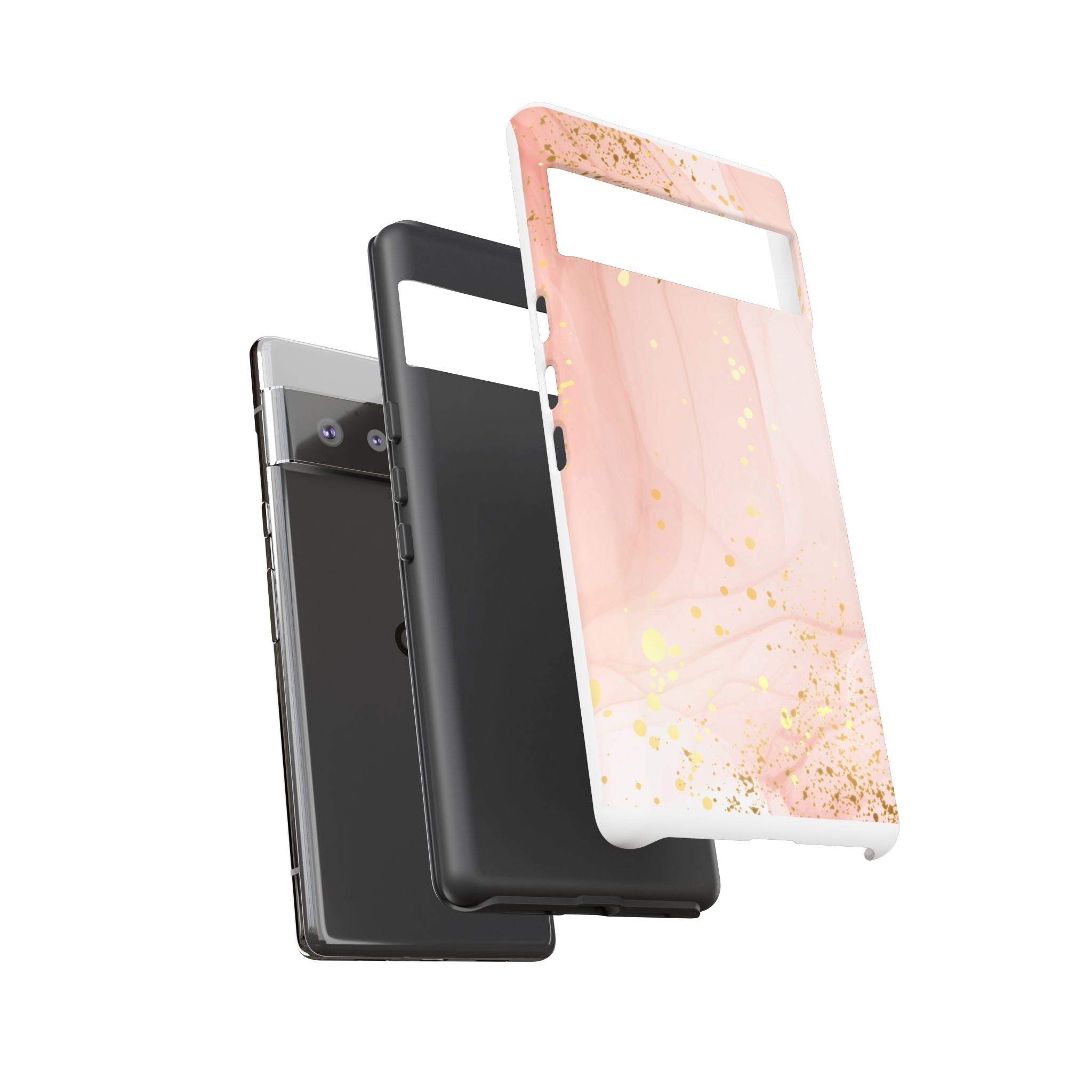 Rose Gold Marble Tough Case – Pink Marble Phone Case with Gold Glitter Accents