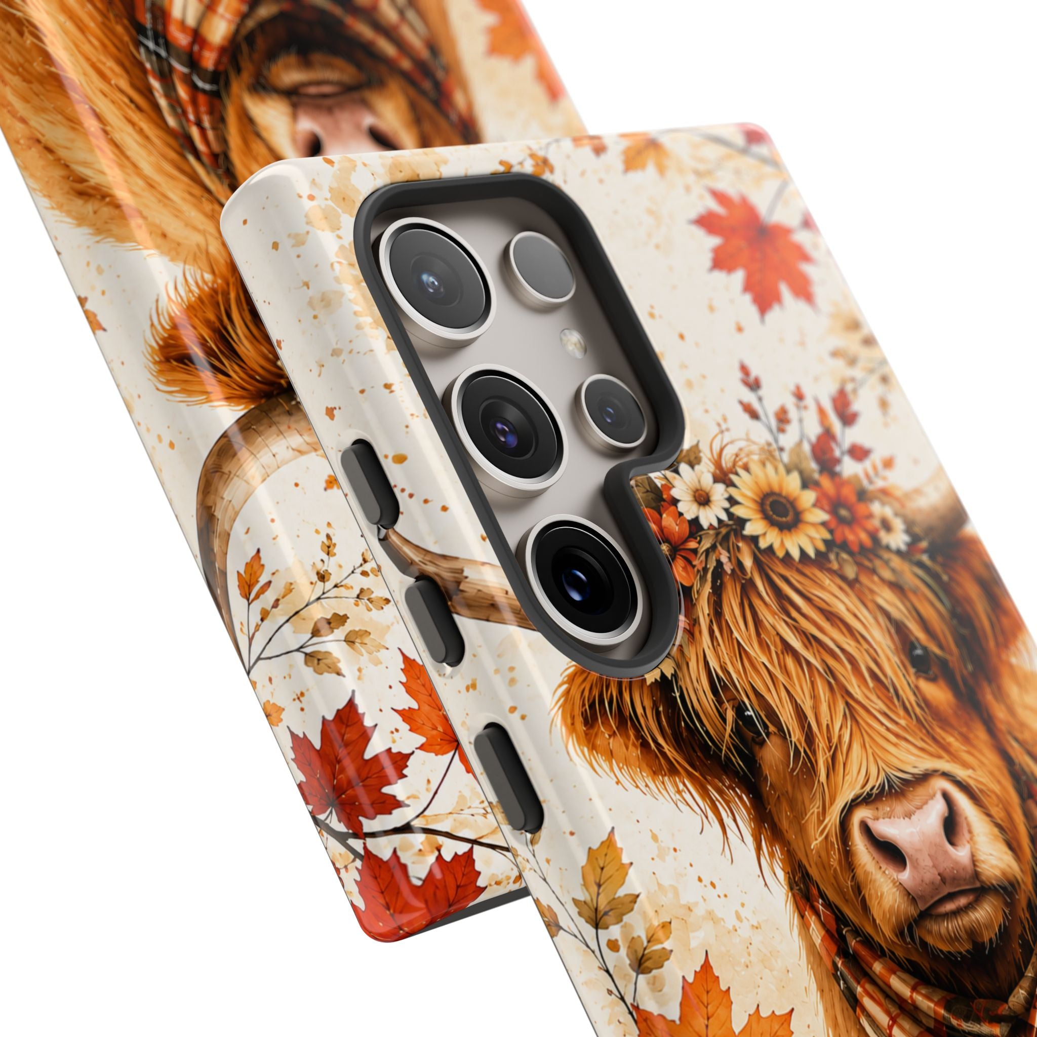Autumn Highland Cow Phone Case — Fall Pumpkin & Sunflower Tough Case