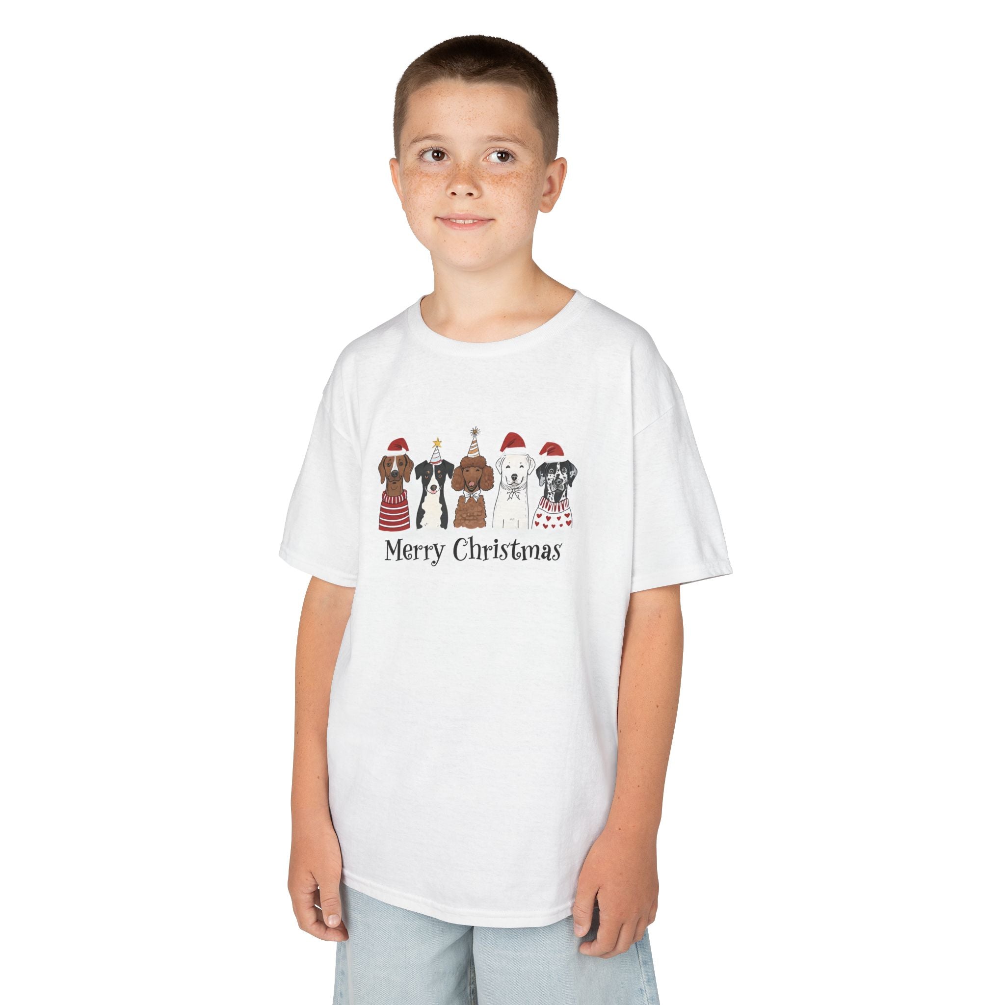 Kids Christmas Dogs Tee — 'Merry Christmas' Santa Hat Pup Shirt