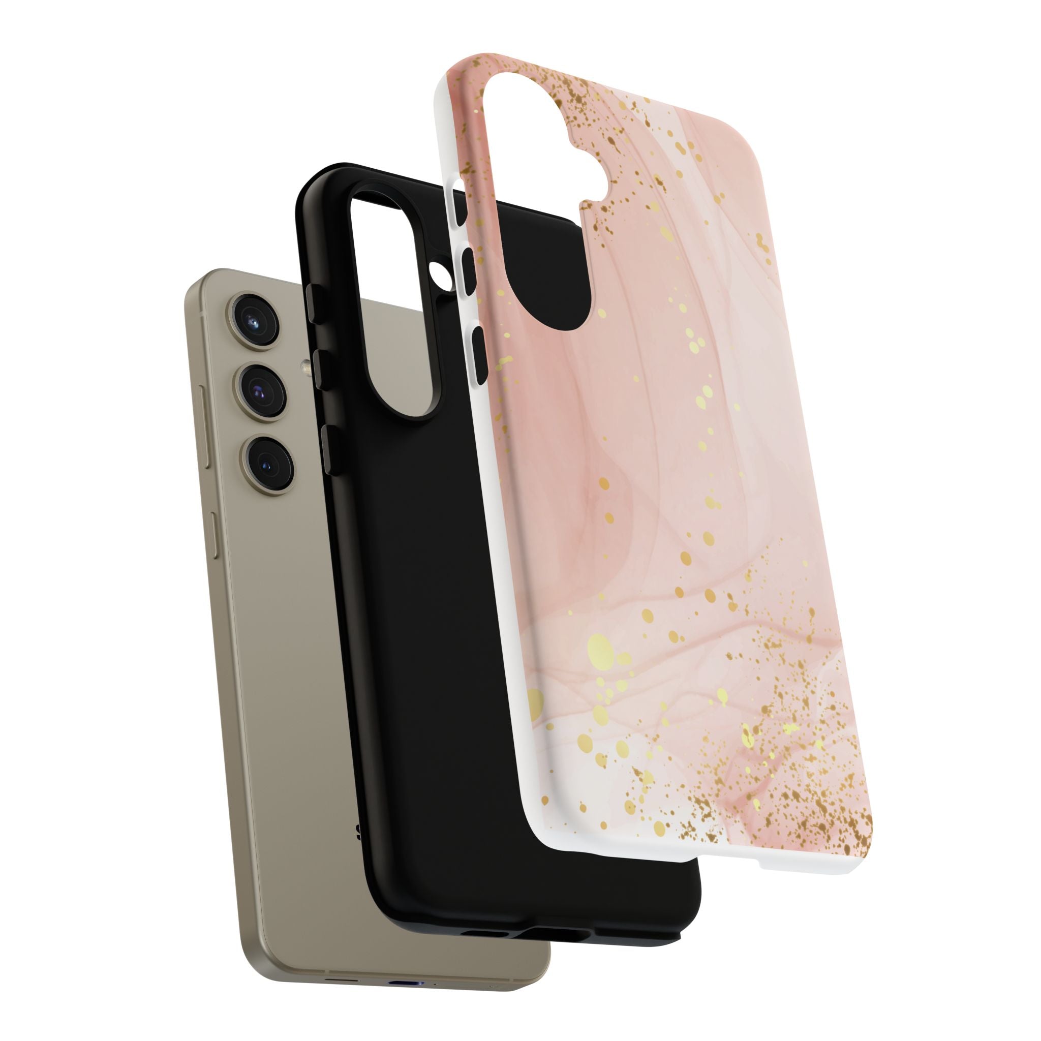 Rose Gold Marble Tough Case – Pink Marble Phone Case with Gold Glitter Accents