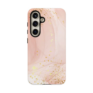 Rose Gold Marble Tough Case – Pink Marble Phone Case with Gold Glitter Accents
