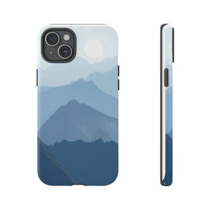 Mountain Sunrise Tough Phone Case — Blue Layered Peaks Protective Cover
