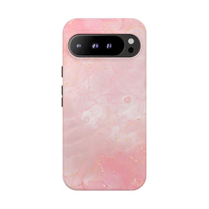 Pink Marble Tough Phone Case — Protective iPhone Cover with Gold Vein Design
