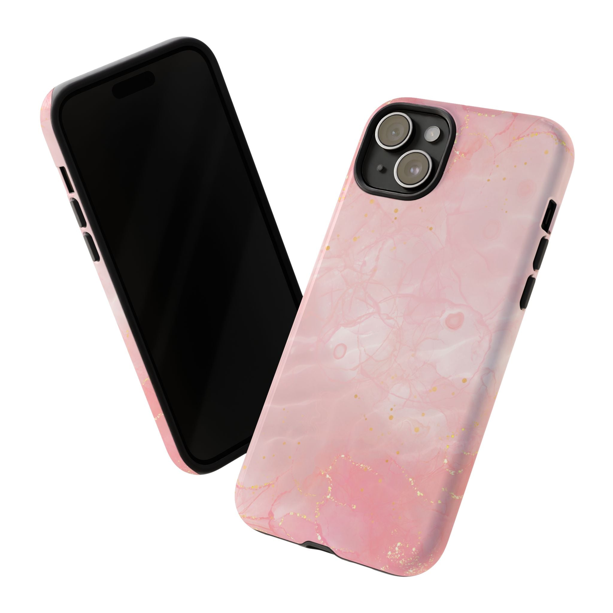 Pink Marble Tough Phone Case — Protective iPhone Cover with Gold Vein Design