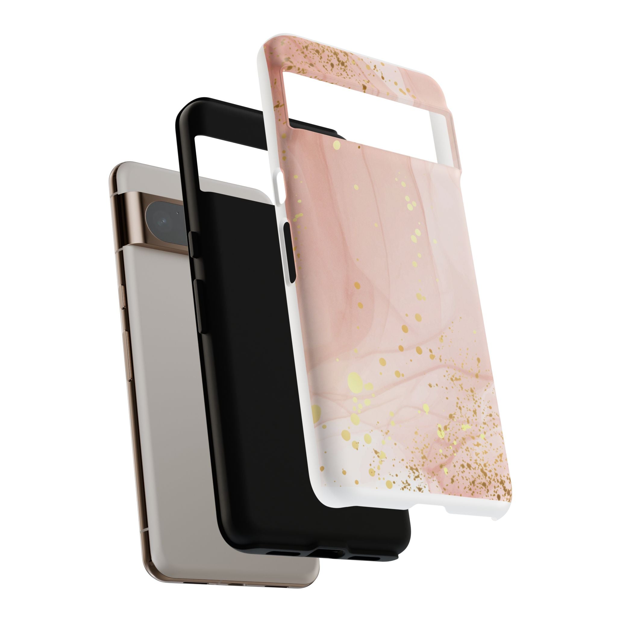 Rose Gold Marble Tough Case – Pink Marble Phone Case with Gold Glitter Accents