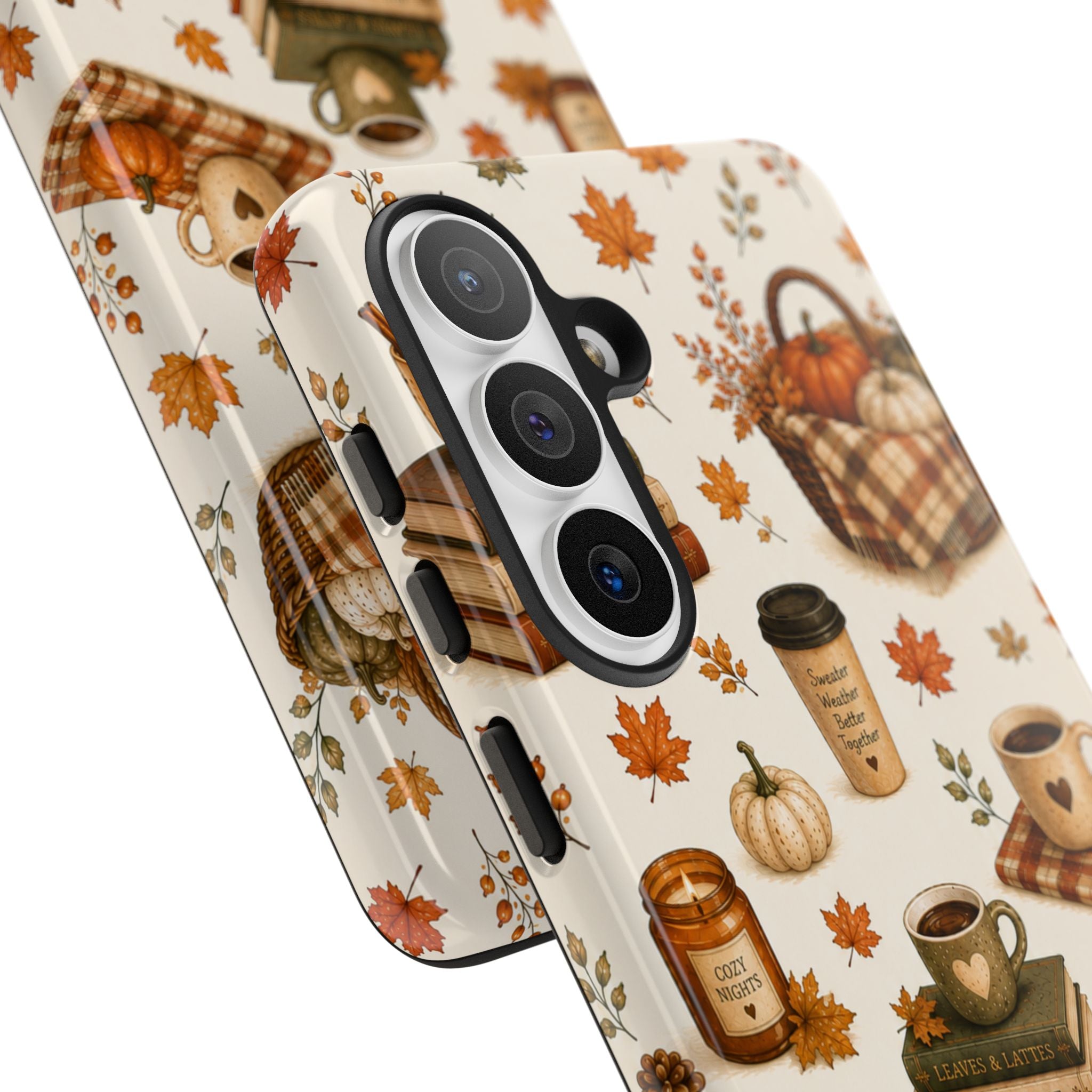Autumn Cozy Phone Case — Fall Pumpkins, Coffee & Books Pattern
