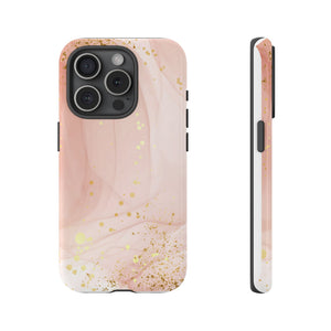 Rose Gold Marble Tough Case – Pink Marble Phone Case with Gold Glitter Accents
