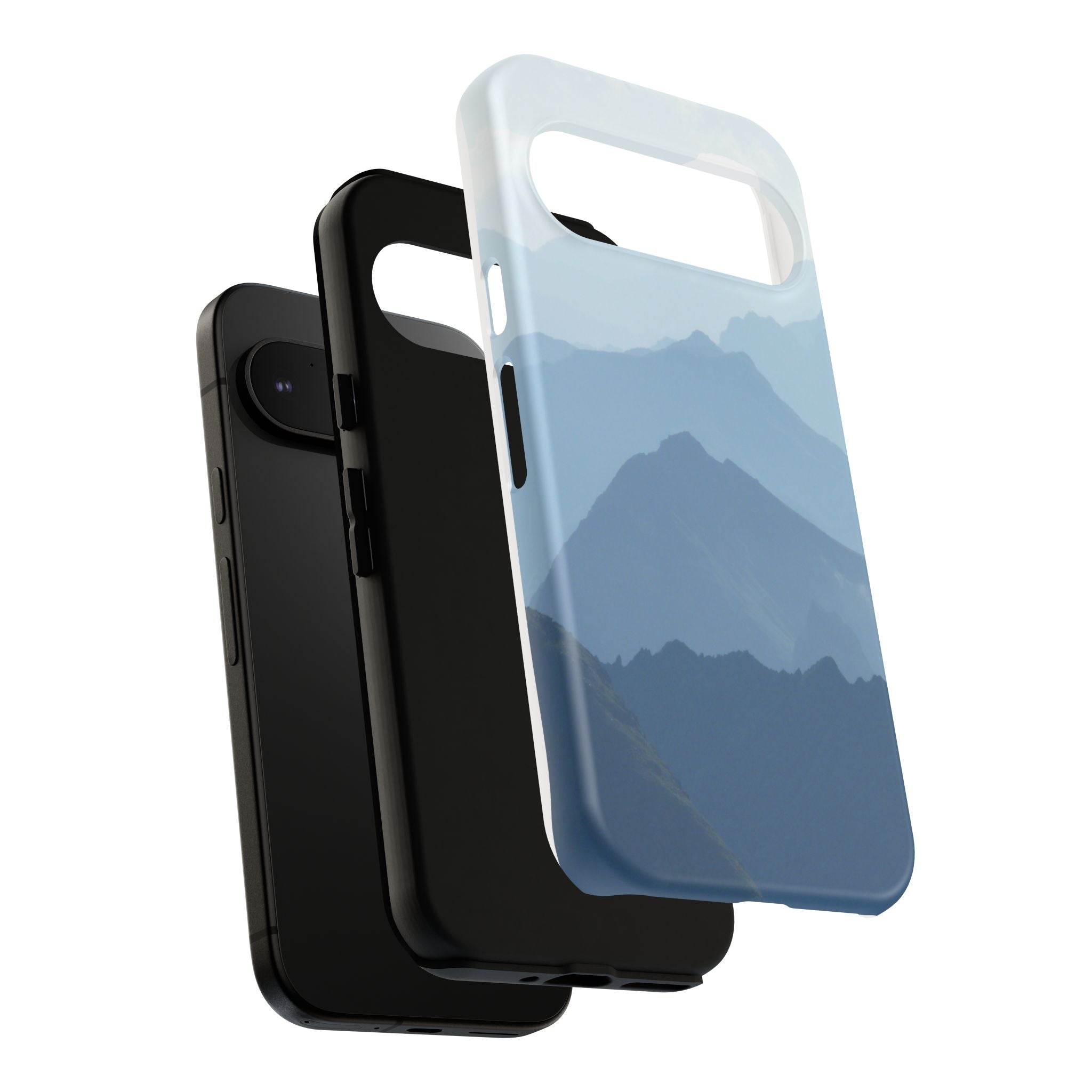 Mountain Sunrise Tough Phone Case — Blue Layered Peaks Protective Cover
