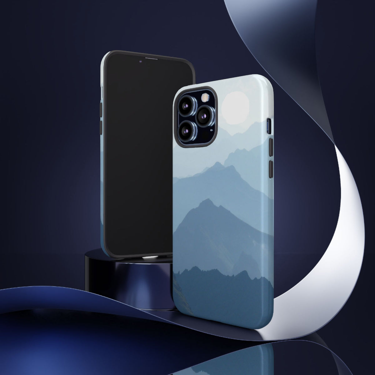 Mountain Sunrise Tough Phone Case — Blue Layered Peaks Protective Cover