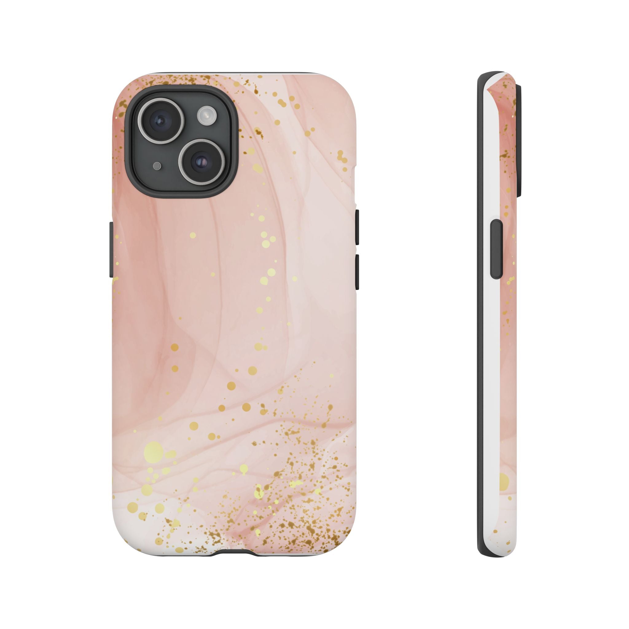 Rose Gold Marble Tough Case – Pink Marble Phone Case with Gold Glitter Accents