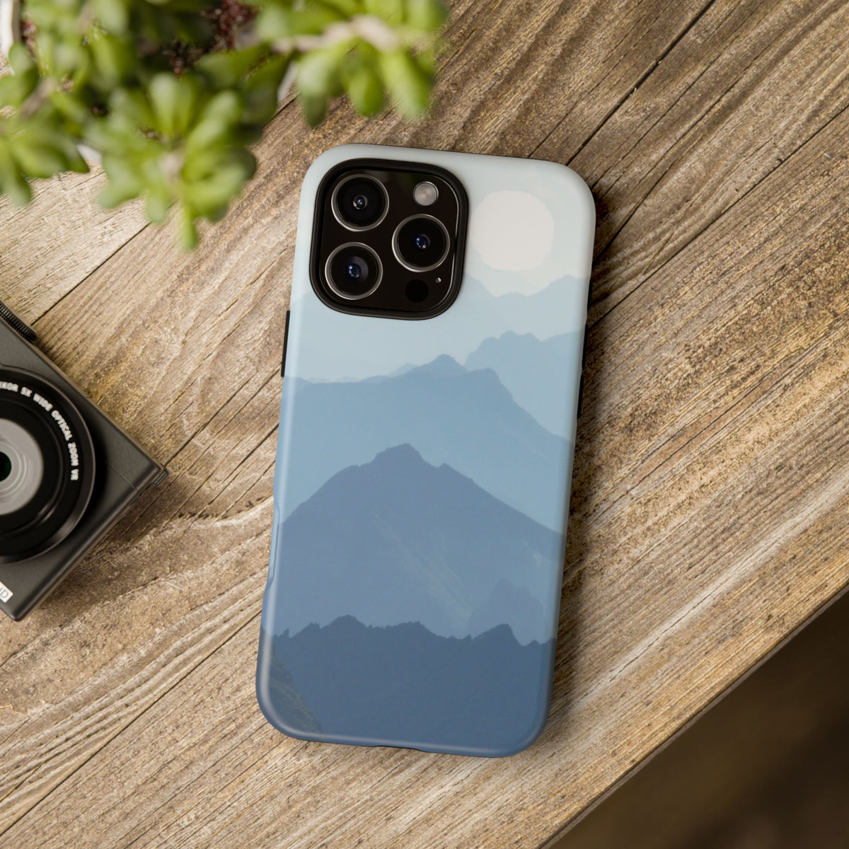 Mountain Sunrise Tough Phone Case — Blue Layered Peaks Protective Cover