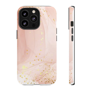 Rose Gold Marble Tough Case – Pink Marble Phone Case with Gold Glitter Accents