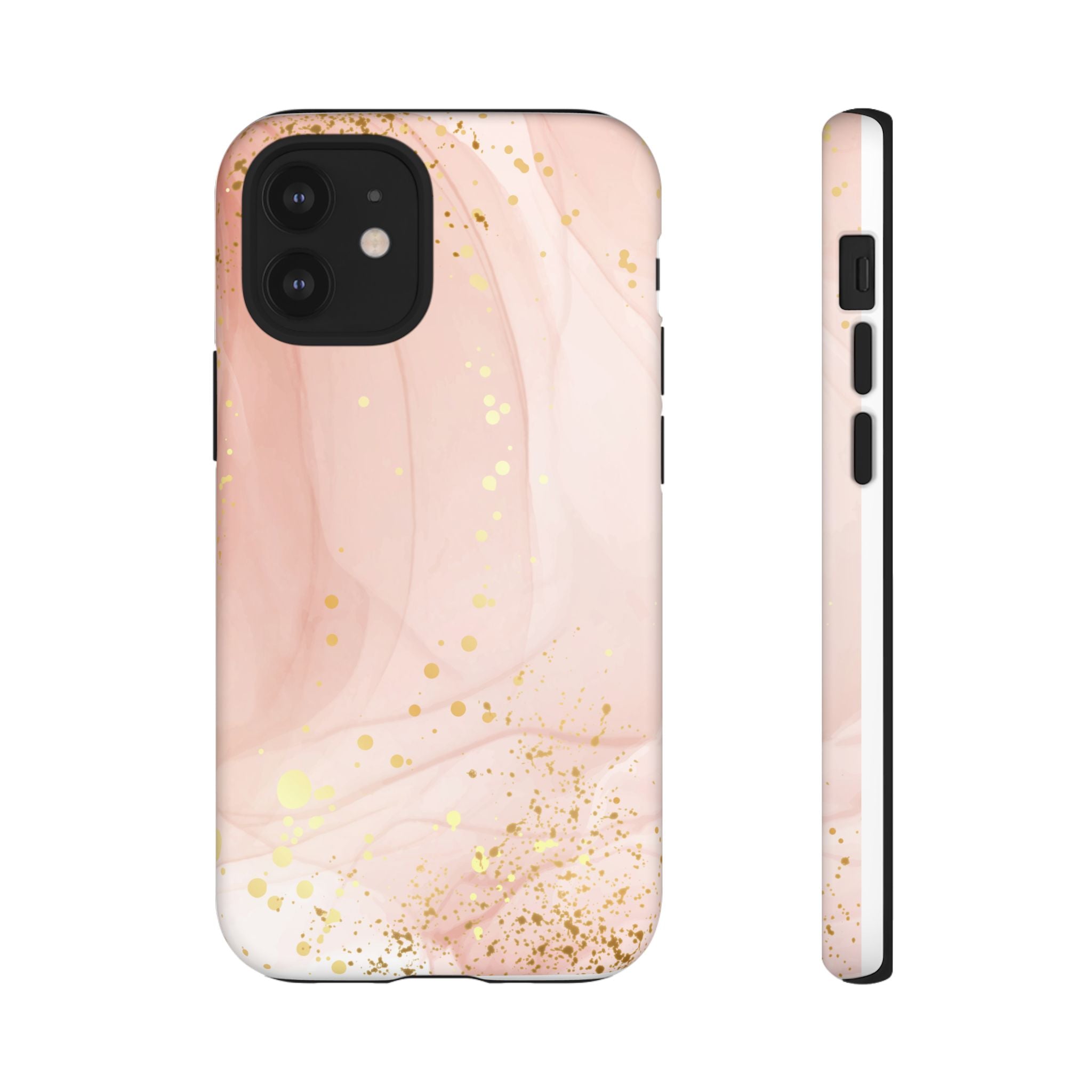Rose Gold Marble Tough Case – Pink Marble Phone Case with Gold Glitter Accents