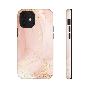 Rose Gold Marble Tough Case – Pink Marble Phone Case with Gold Glitter Accents