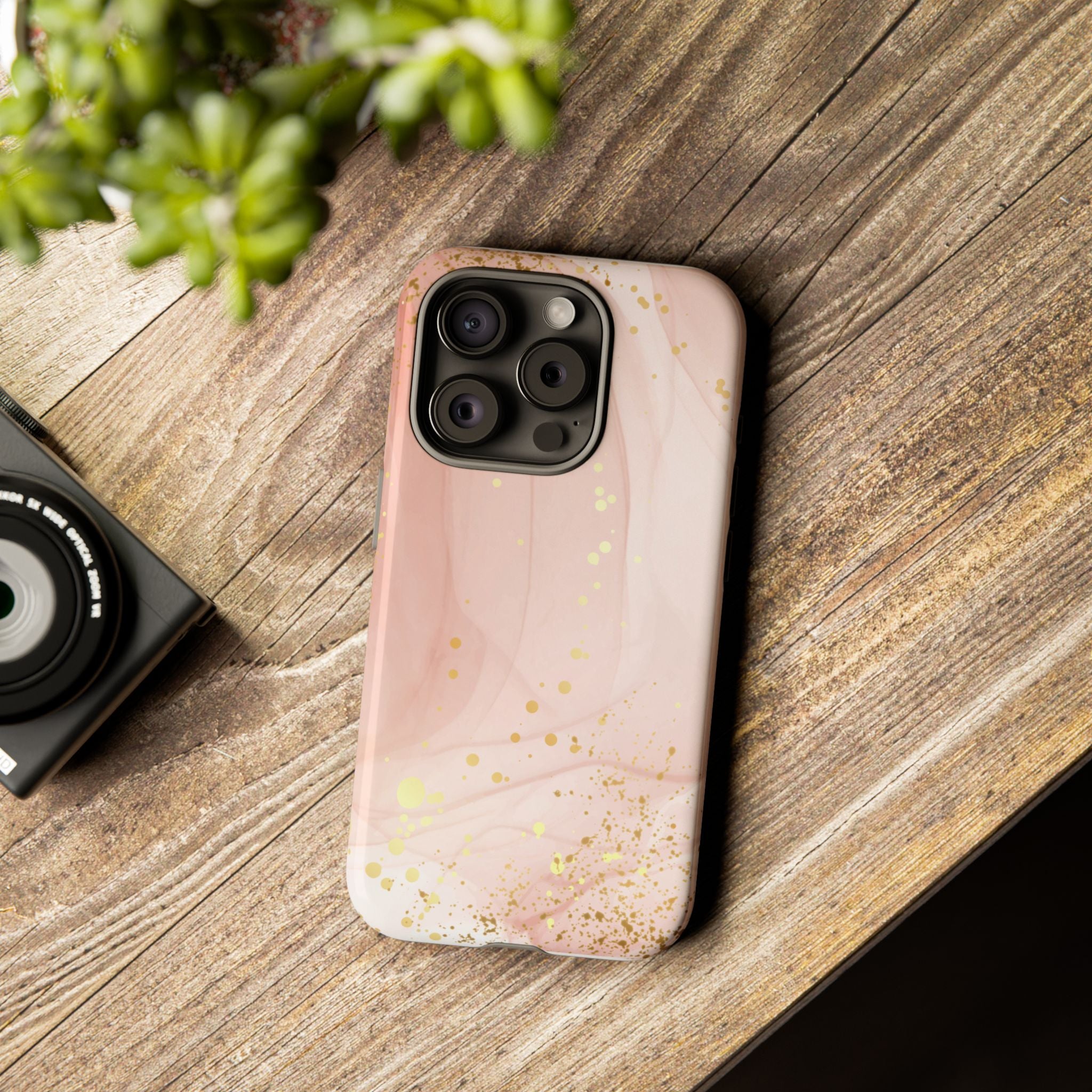 Rose Gold Marble Tough Case – Pink Marble Phone Case with Gold Glitter Accents