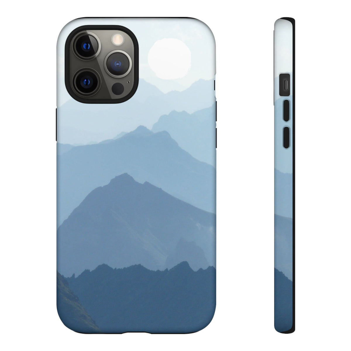 Mountain Sunrise Tough Phone Case — Blue Layered Peaks Protective Cover