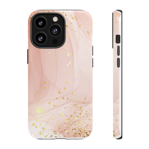 Rose Gold Marble Tough Case – Pink Marble Phone Case with Gold Glitter Accents