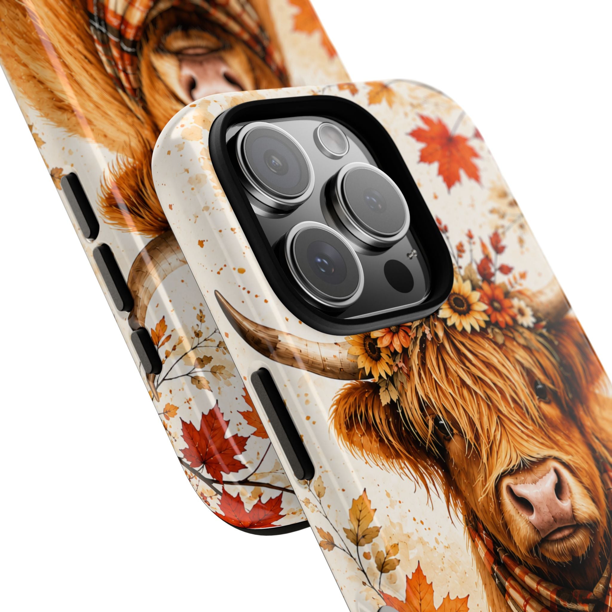 Autumn Highland Cow Phone Case — Fall Pumpkin & Sunflower Tough Case