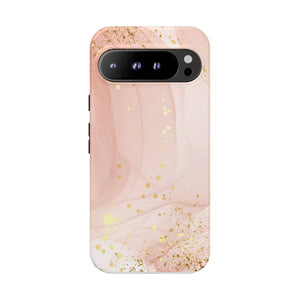 Rose Gold Marble Tough Case – Pink Marble Phone Case with Gold Glitter Accents