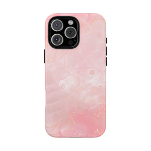 Pink Marble Tough Phone Case — Protective iPhone Cover with Gold Vein Design
