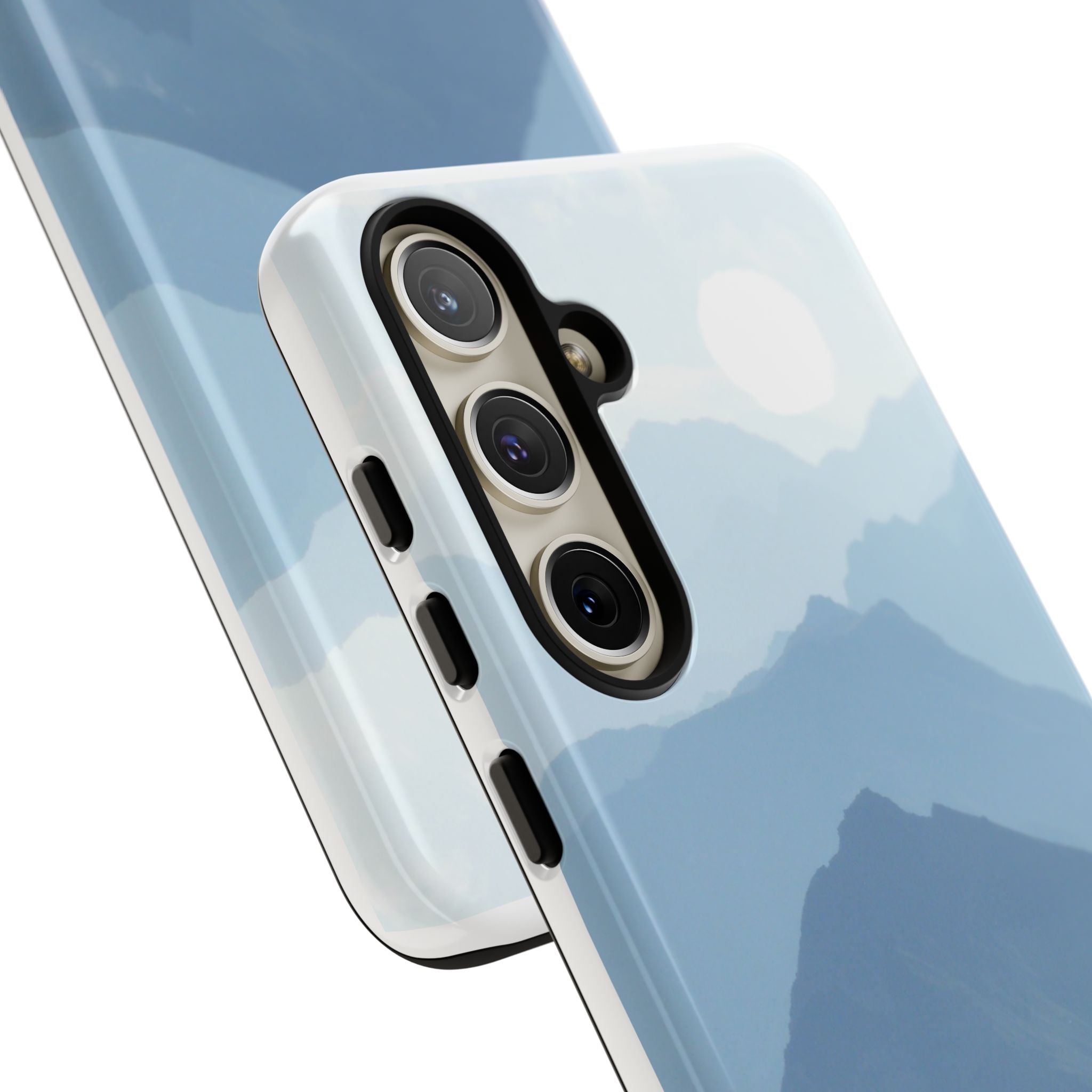Mountain Sunrise Tough Phone Case — Blue Layered Peaks Protective Cover