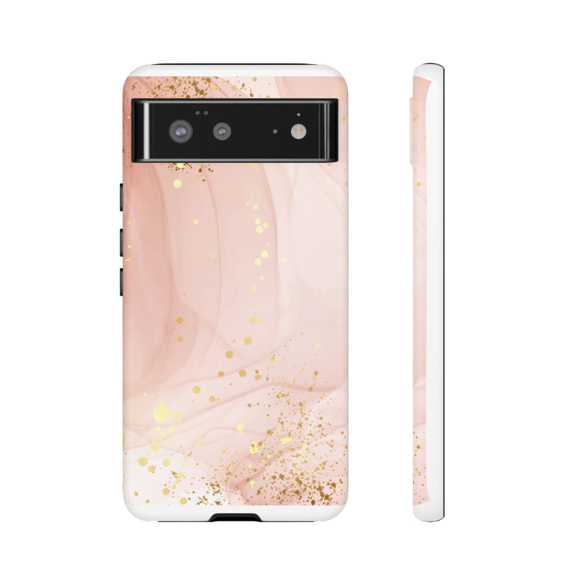 Rose Gold Marble Tough Case – Pink Marble Phone Case with Gold Glitter Accents