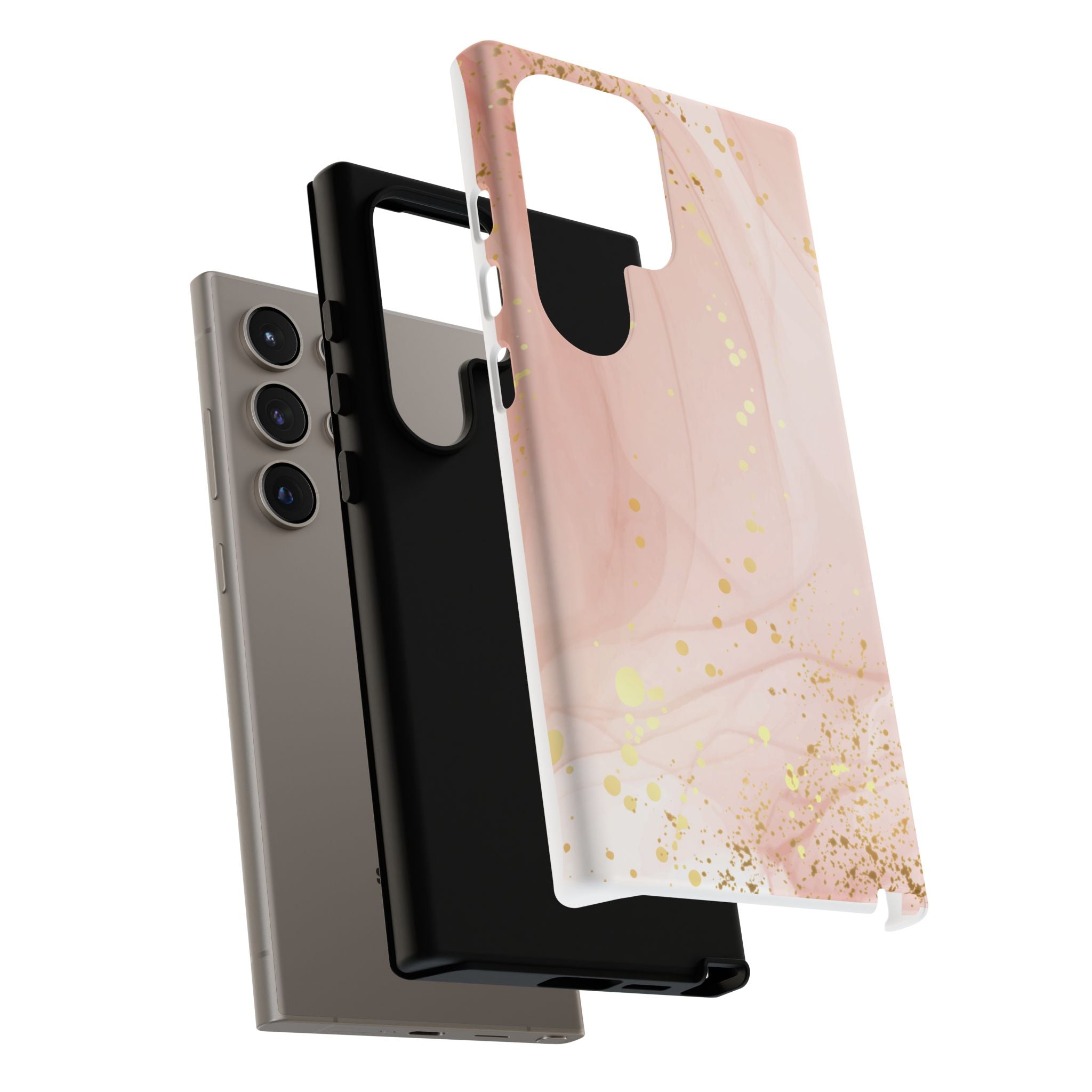 Rose Gold Marble Tough Case – Pink Marble Phone Case with Gold Glitter Accents