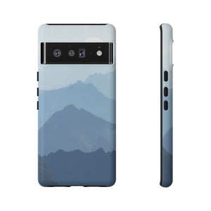 Mountain Sunrise Tough Phone Case — Blue Layered Peaks Protective Cover