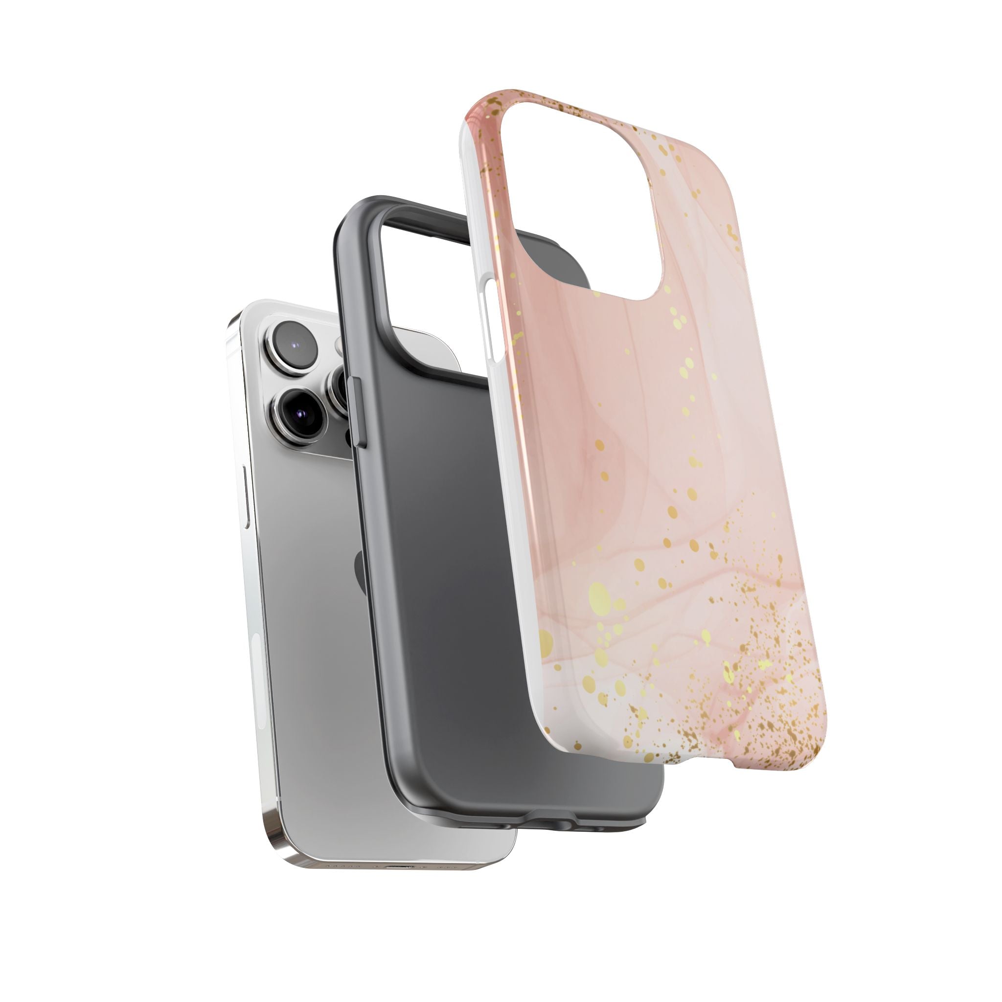 Rose Gold Marble Tough Case – Pink Marble Phone Case with Gold Glitter Accents