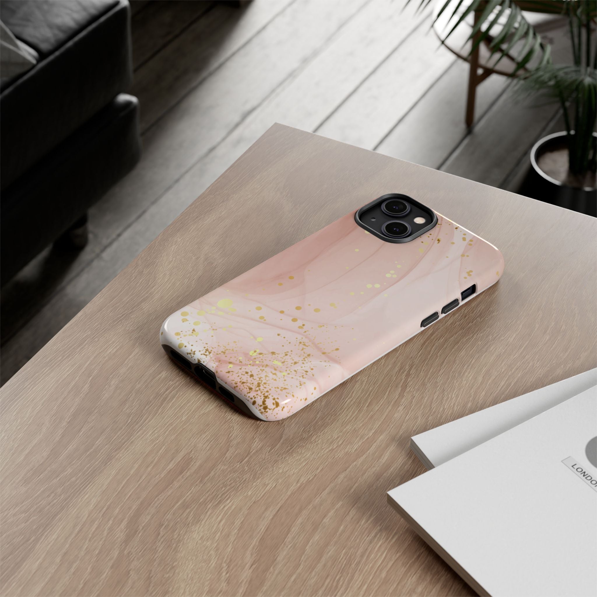 Rose Gold Marble Tough Case – Pink Marble Phone Case with Gold Glitter Accents