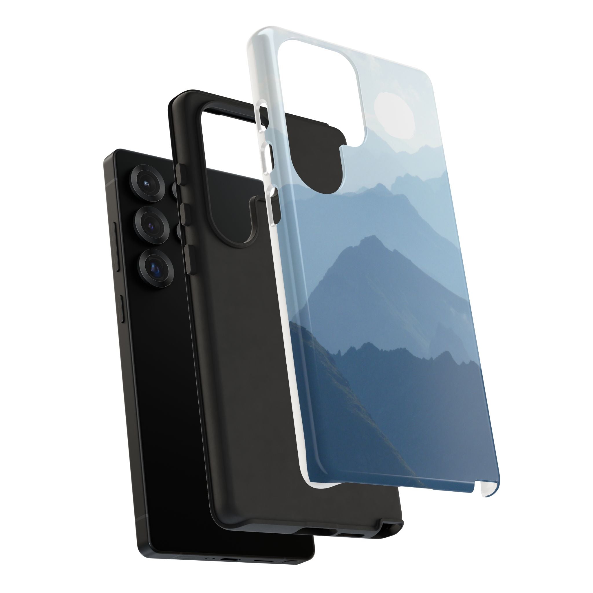 Mountain Sunrise Tough Phone Case — Blue Layered Peaks Protective Cover