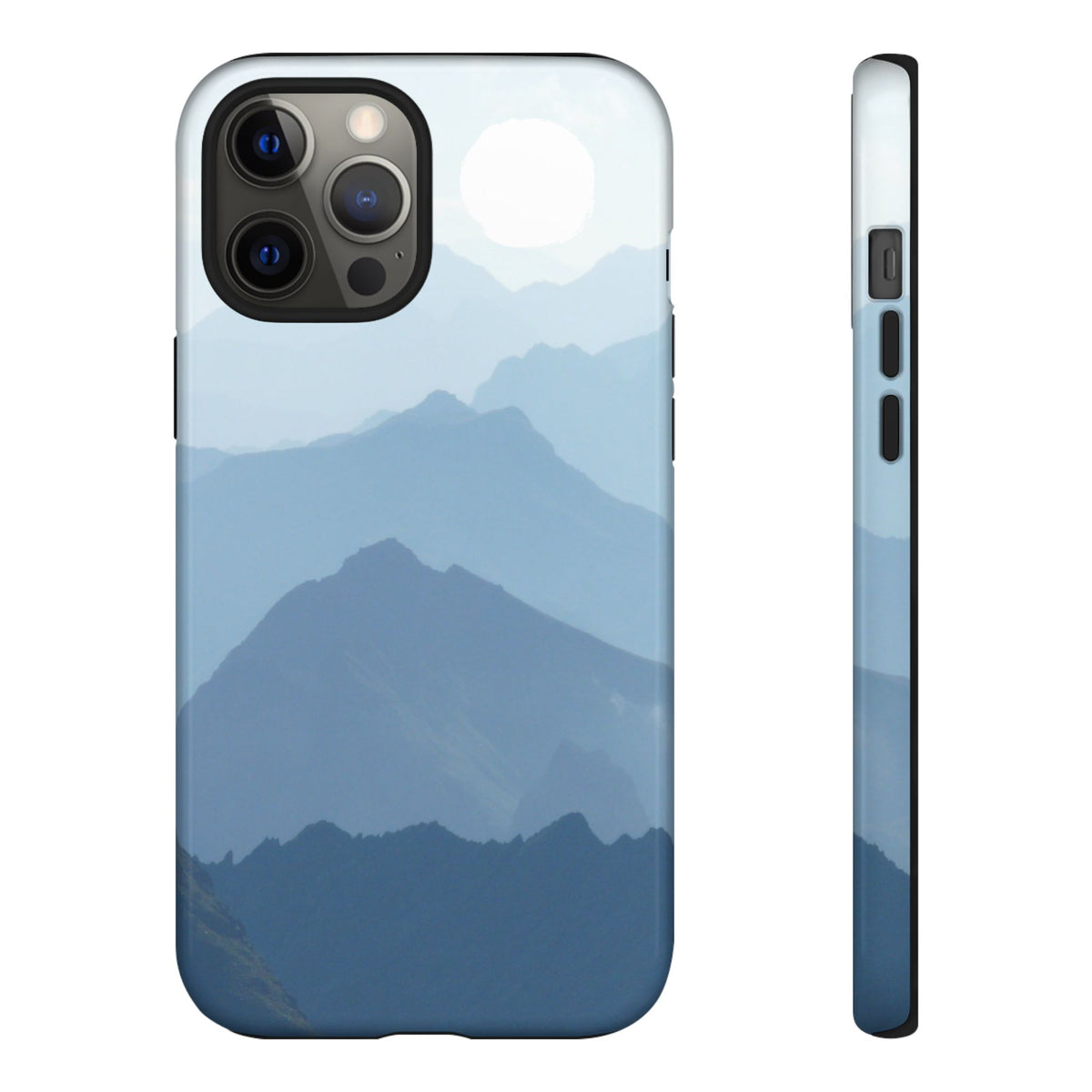 Mountain Sunrise Tough Phone Case — Blue Layered Peaks Protective Cover