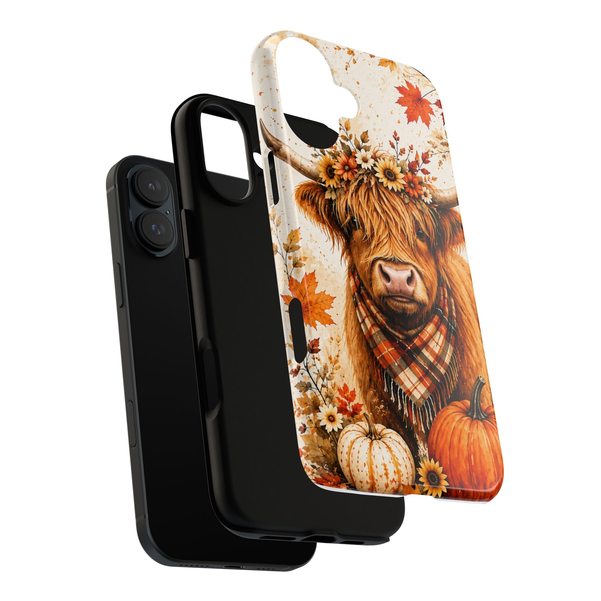 Autumn Highland Cow Phone Case — Fall Pumpkin & Sunflower Tough Case
