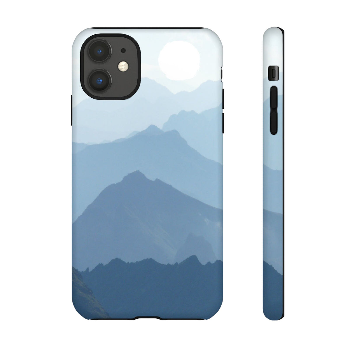 Mountain Sunrise Tough Phone Case — Blue Layered Peaks Protective Cover
