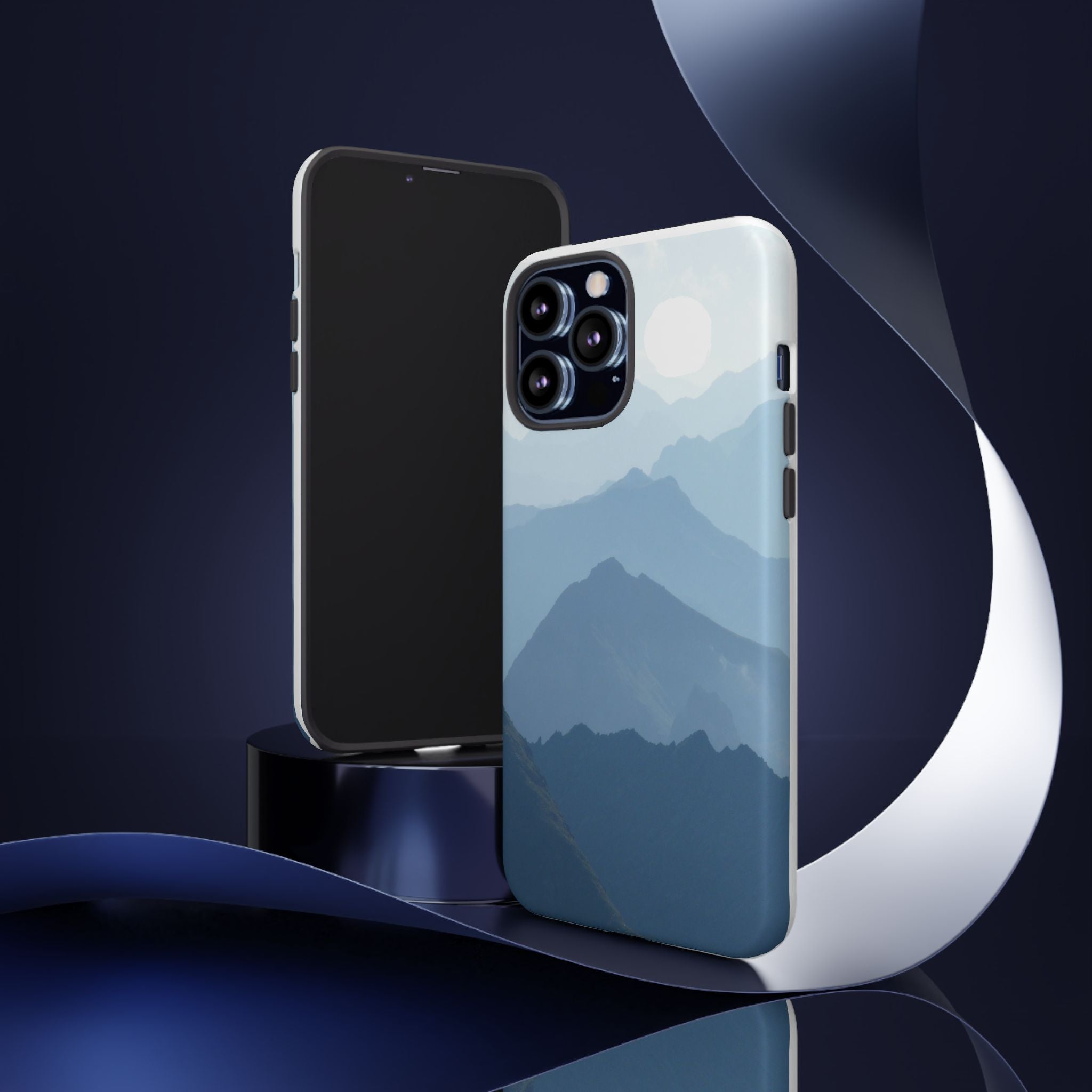 Mountain Sunrise Tough Phone Case — Blue Layered Peaks Protective Cover
