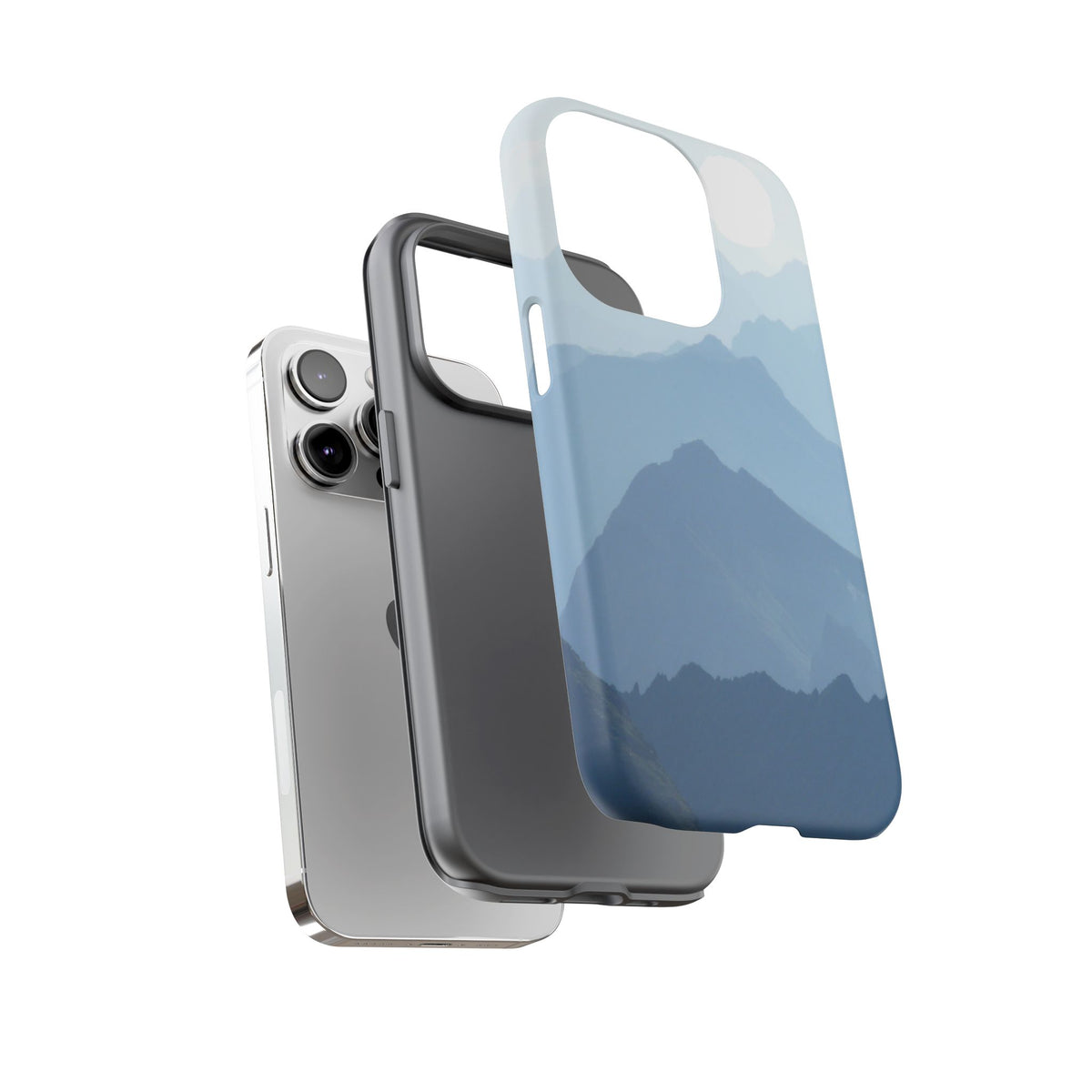 Mountain Sunrise Tough Phone Case — Blue Layered Peaks Protective Cover