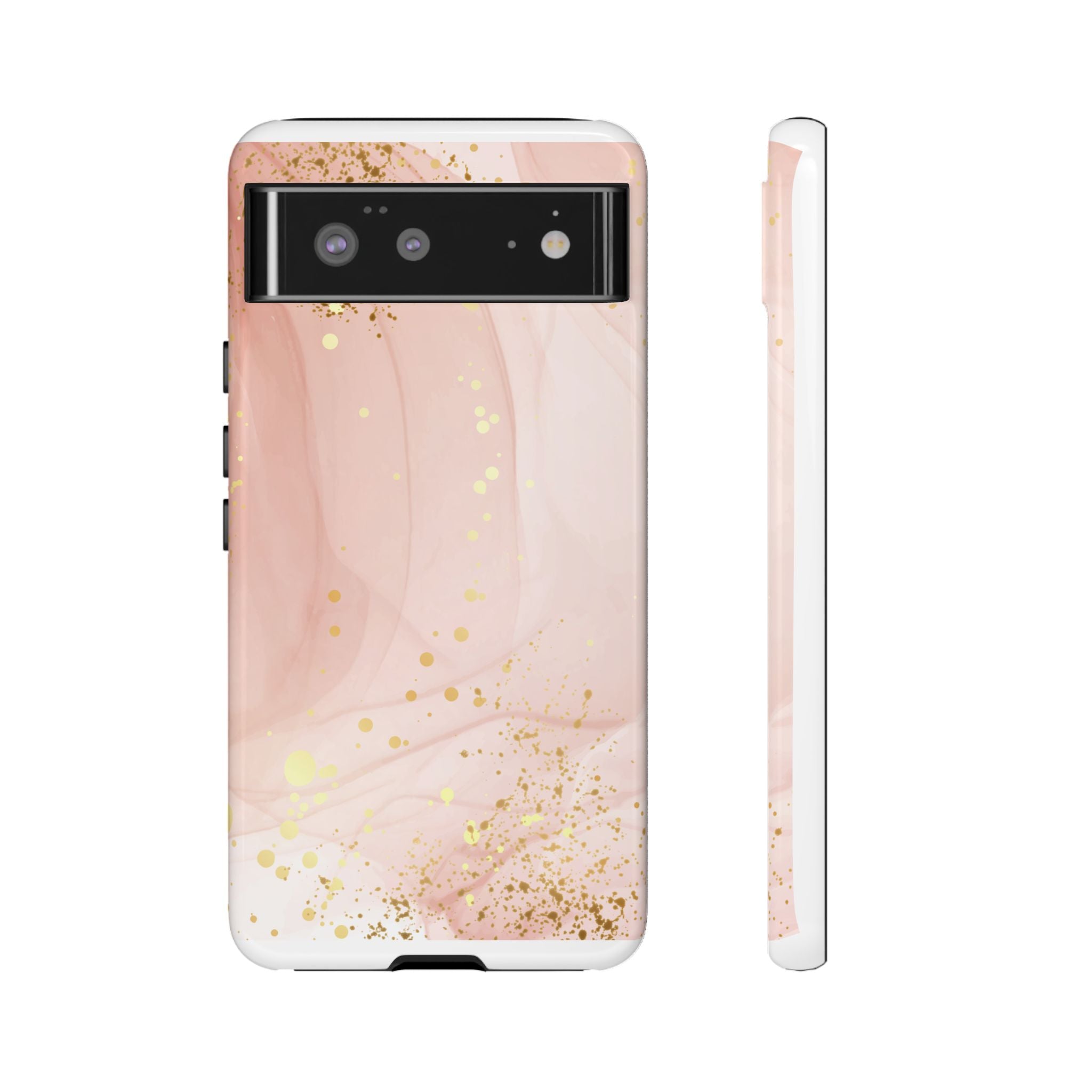 Rose Gold Marble Tough Case – Pink Marble Phone Case with Gold Glitter Accents