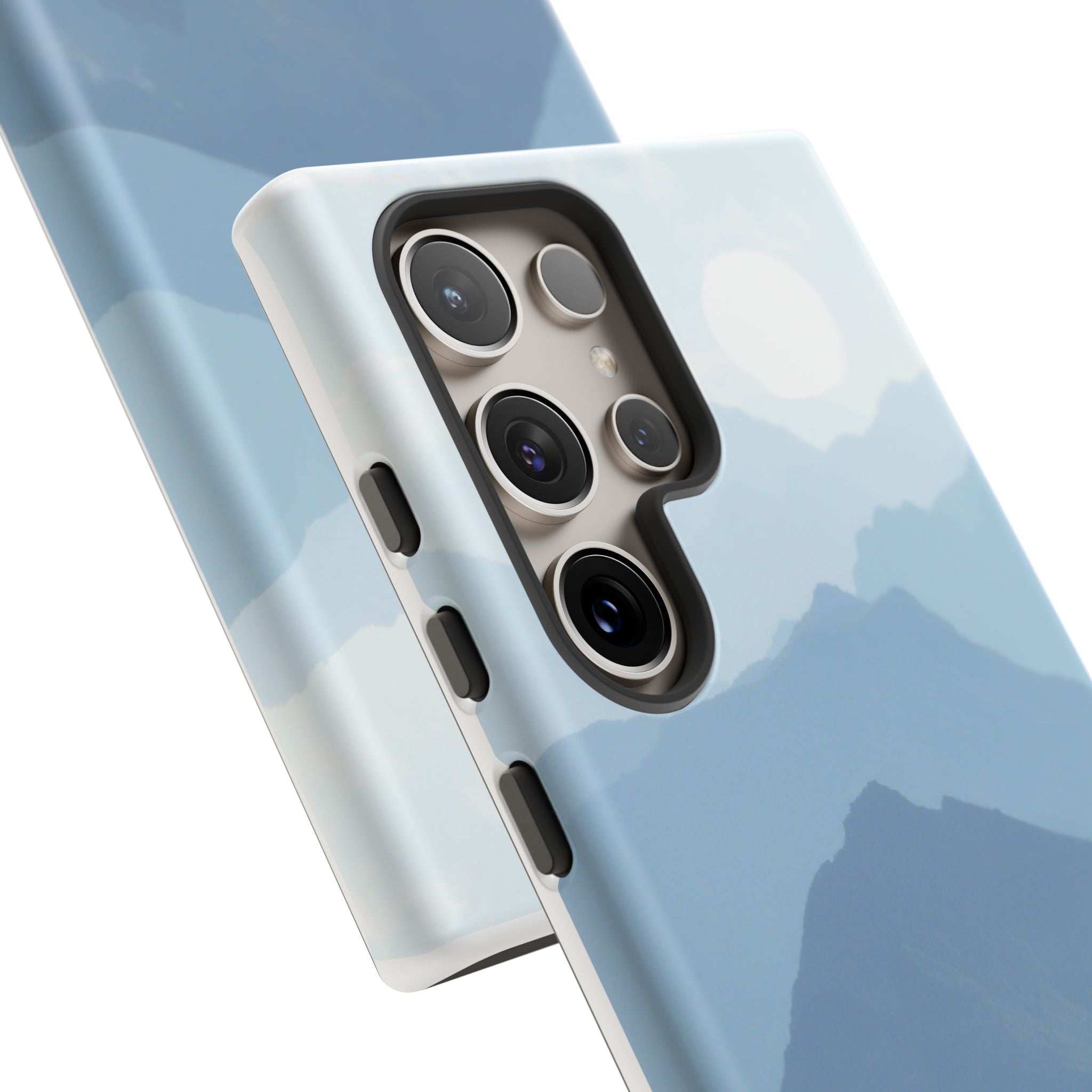 Mountain Sunrise Tough Phone Case — Blue Layered Peaks Protective Cover