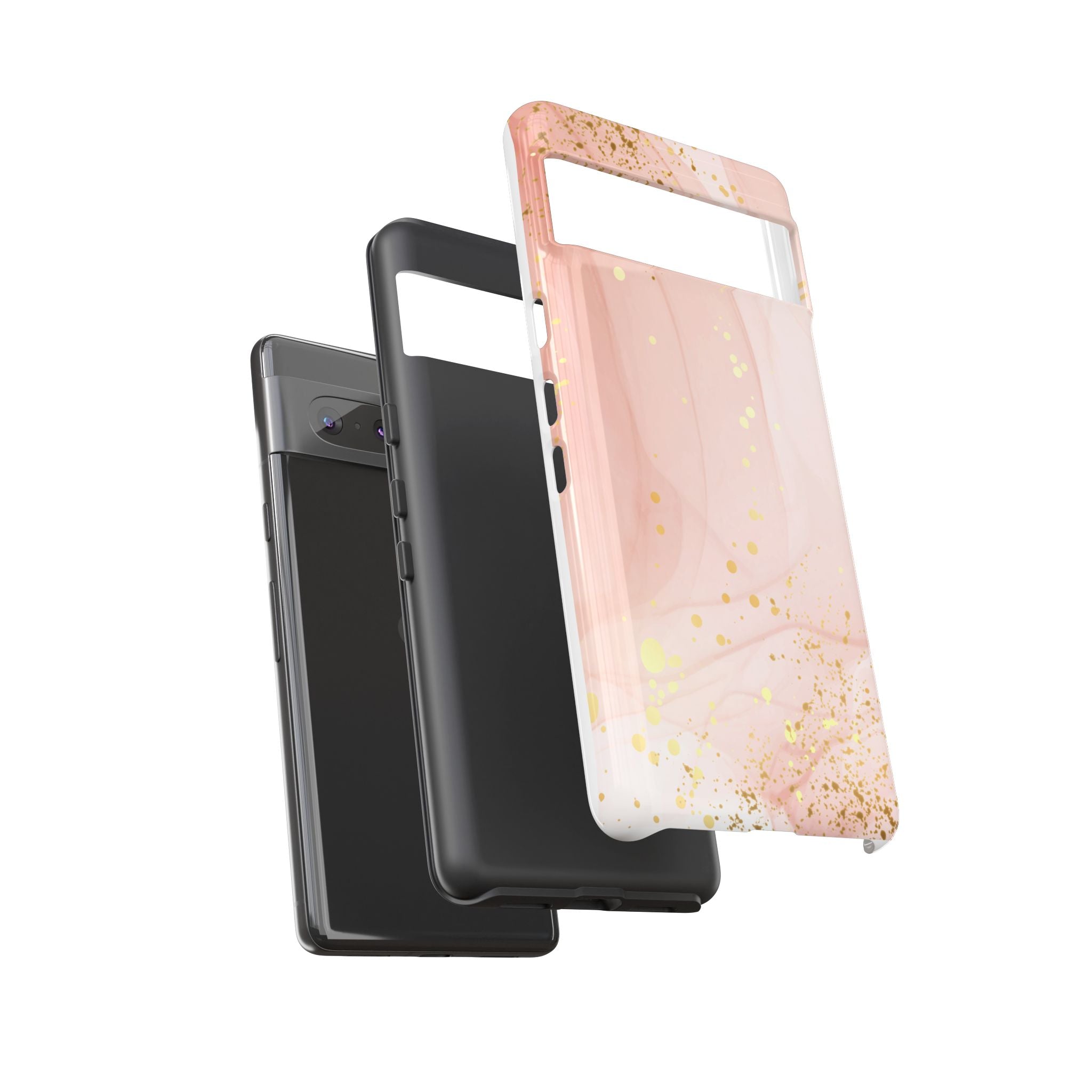 Rose Gold Marble Tough Case – Pink Marble Phone Case with Gold Glitter Accents