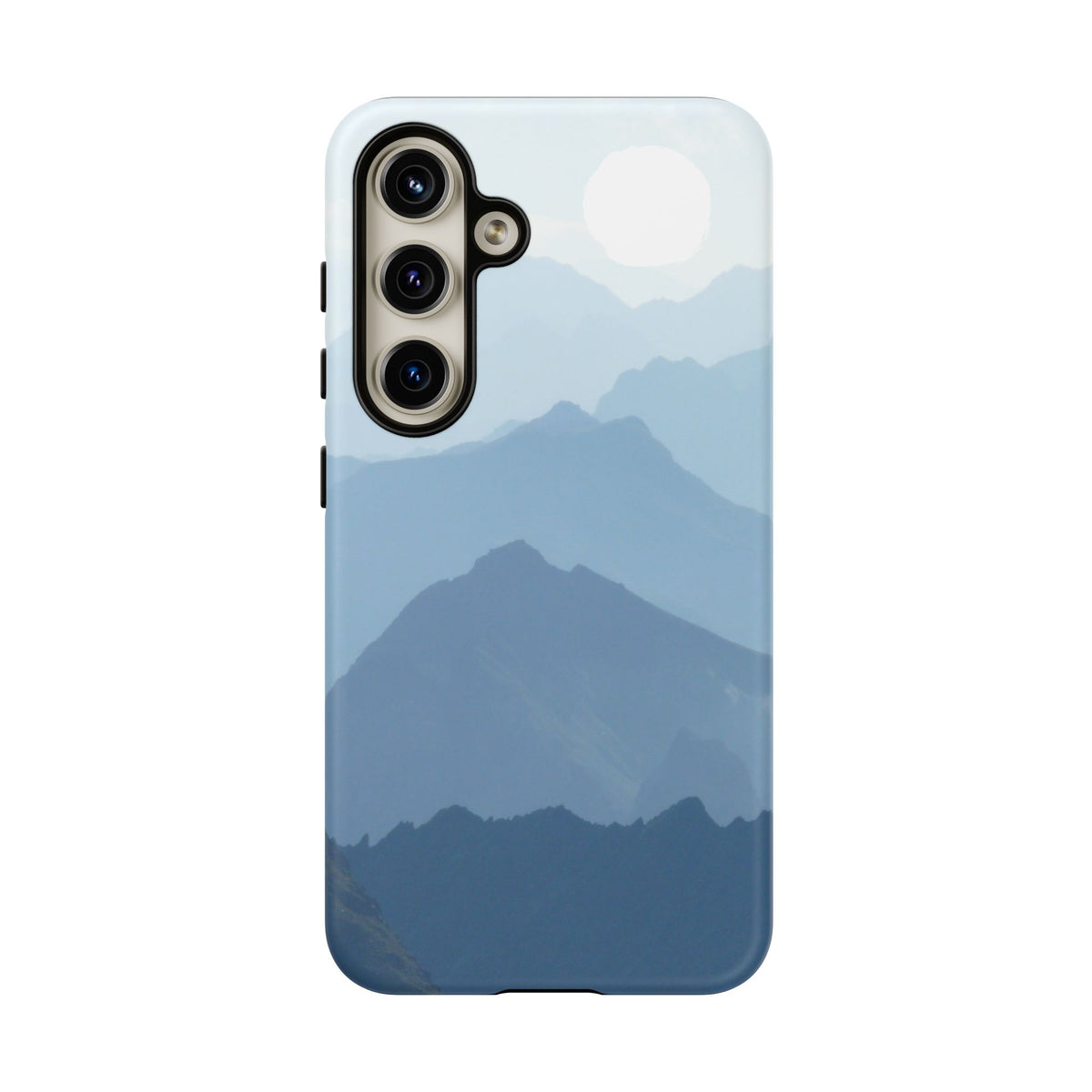 Mountain Sunrise Tough Phone Case — Blue Layered Peaks Protective Cover